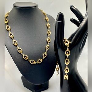 Vintage Givenchy Logo G Link Gold Plated Necklace & Bracelet with Double G Clasp